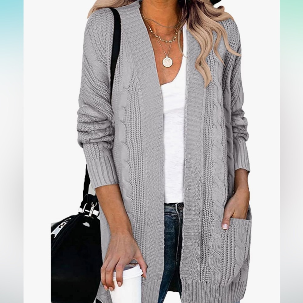 Dokotoo Womens Open Front Long Sleeve Cardigan with Pockets. Medium.